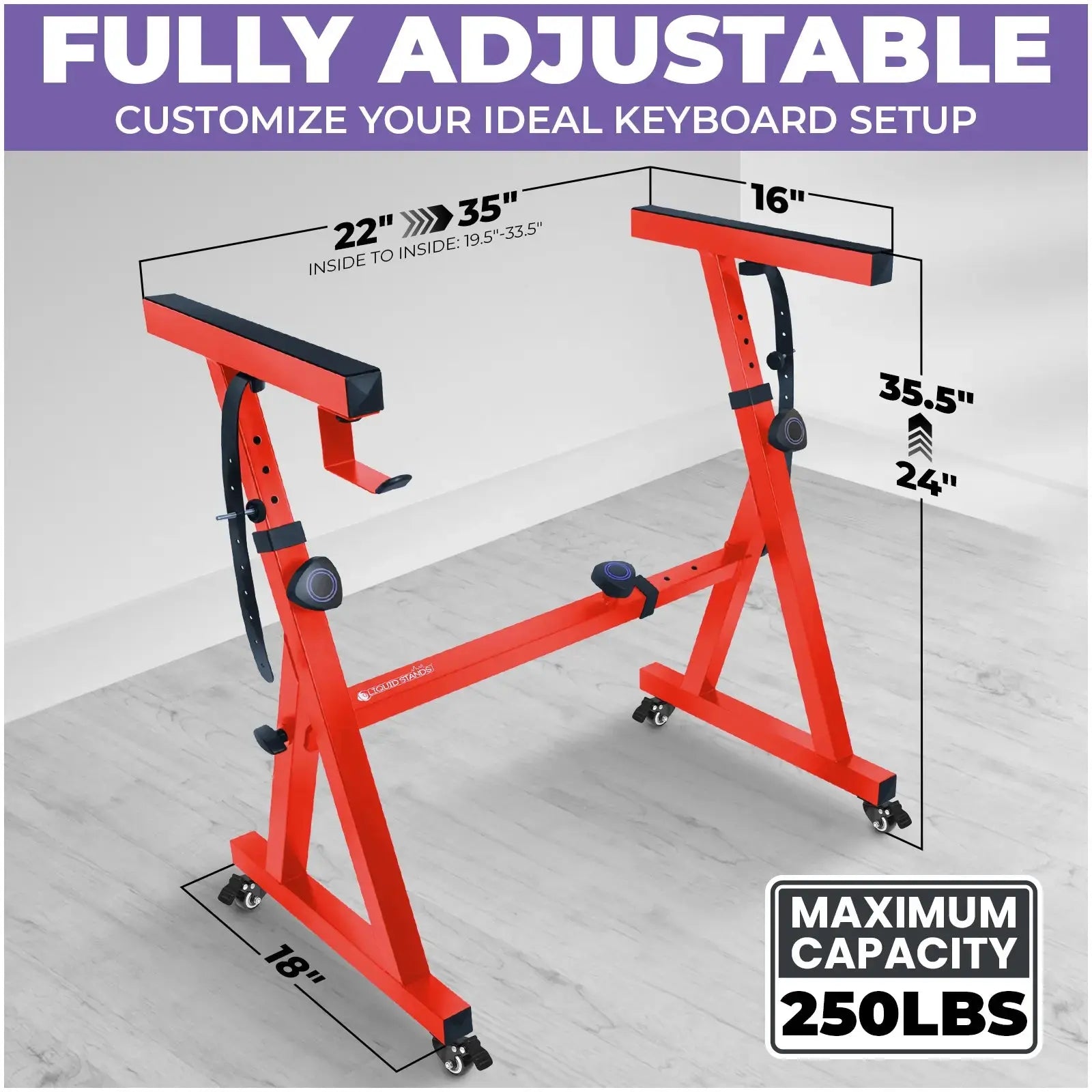 Adjustable Z Shape Red Keyboard Stand with Wheels