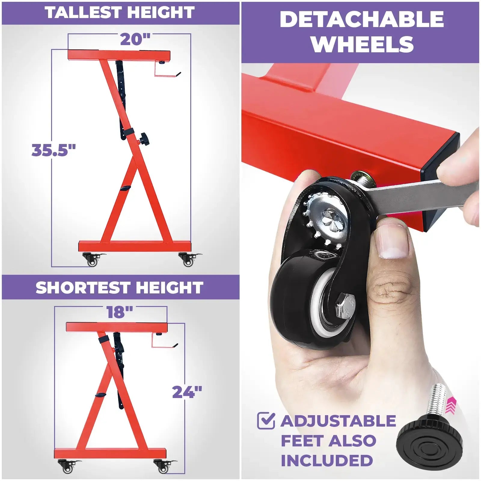 Adjustable Z Shape Red Keyboard Stand with Wheels