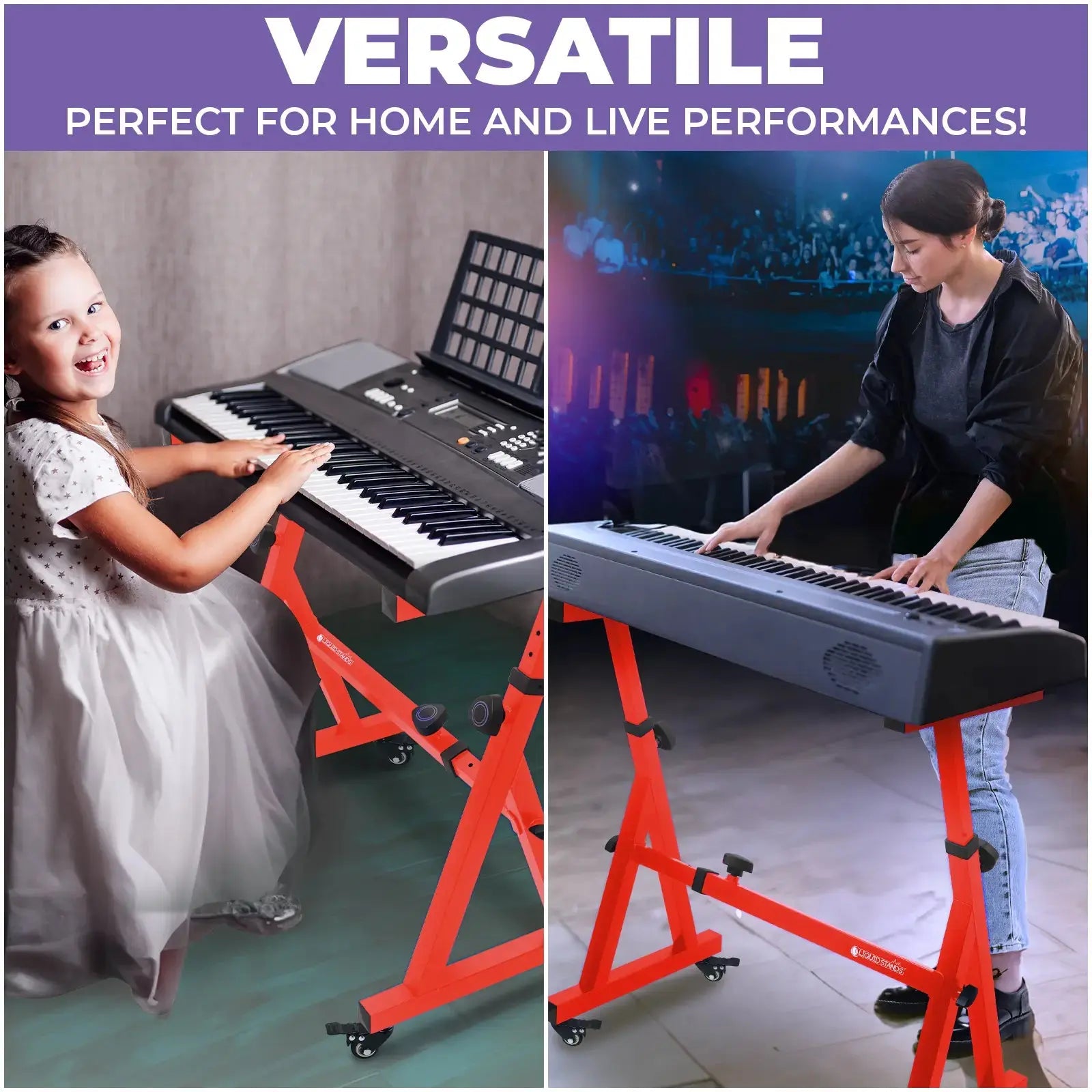 Adjustable Z Shape Red Keyboard Stand with Wheels