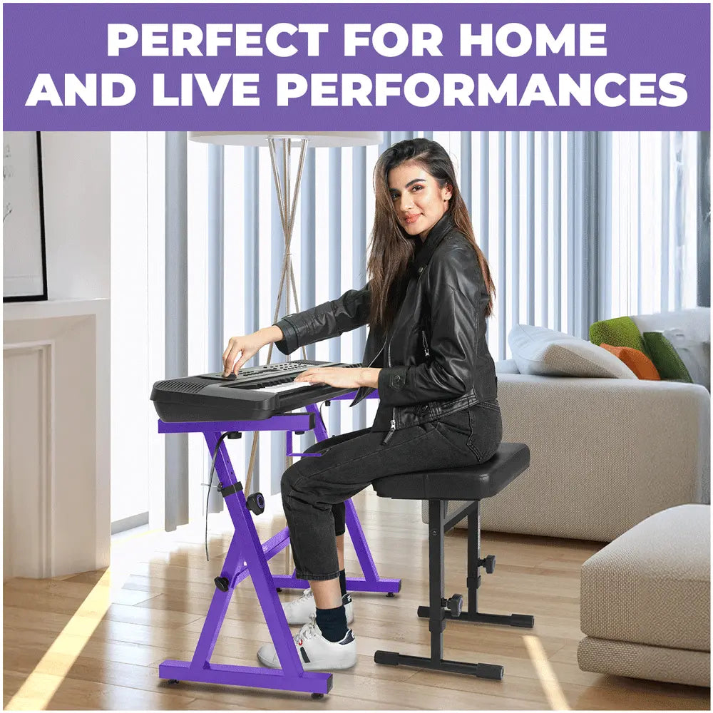 Adjustable Purple Z Style Keyboard Stand w/ Bench