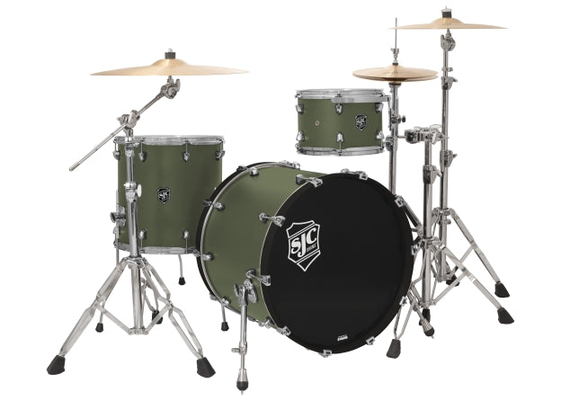 Olive Green Satin Navigator 3-Piece Kit 8x12, 16x16, 18x22 SJC Drum Sets Percussion
