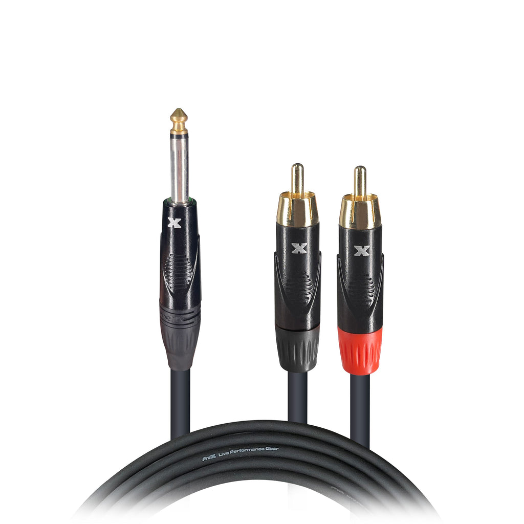 ProX 10 Ft. Unbalanced 1/4" TS-M to Dual RCA-M High Performance Audio Y Cable