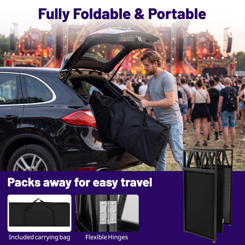 Portable DJ Booth with Black Scrims and Carrying Bag