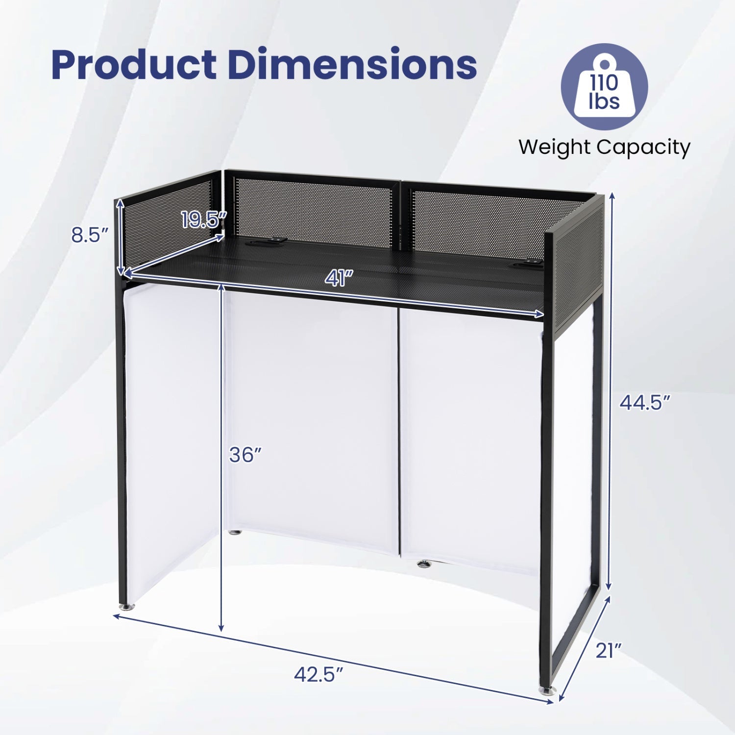 Portable DJ Booth with Adjustable Feet and Detachable Tabletop