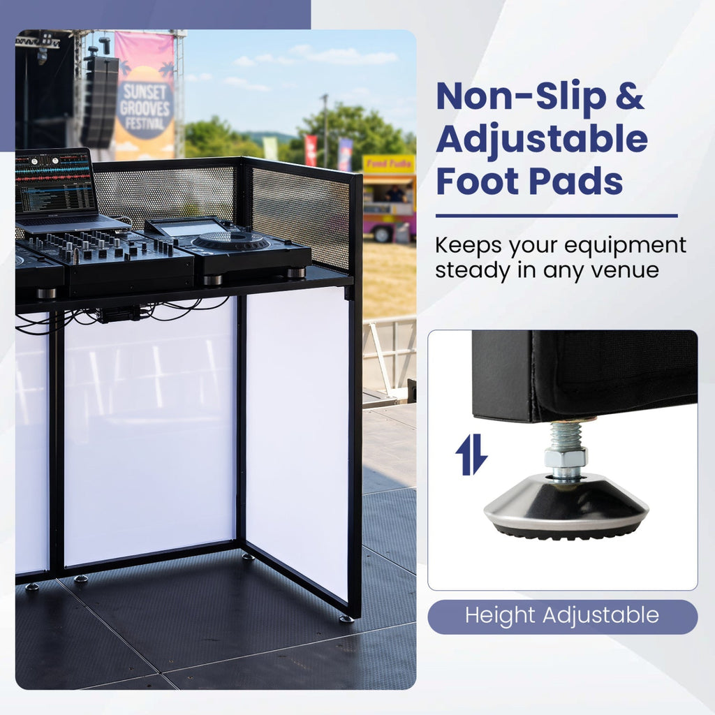 Portable DJ Booth with Adjustable Feet and Detachable Tabletop