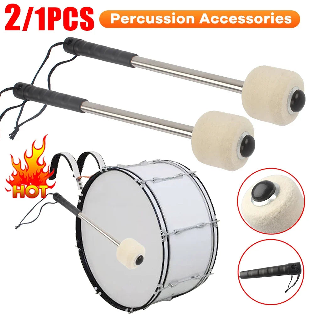 Bass Drum Mallet Professional Marching Bass Felt Head Drumsticks with Hanging Rope Timpani Metal Drum Sticks Musical Instrument