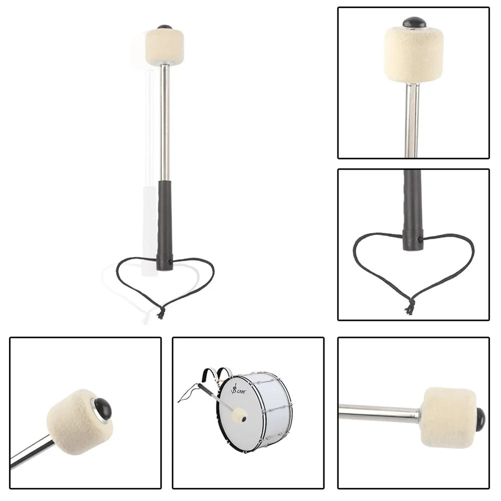 Bass Drum Mallet Professional Marching Bass Felt Head Drumsticks with Hanging Rope Timpani Metal Drum Sticks Musical Instrument