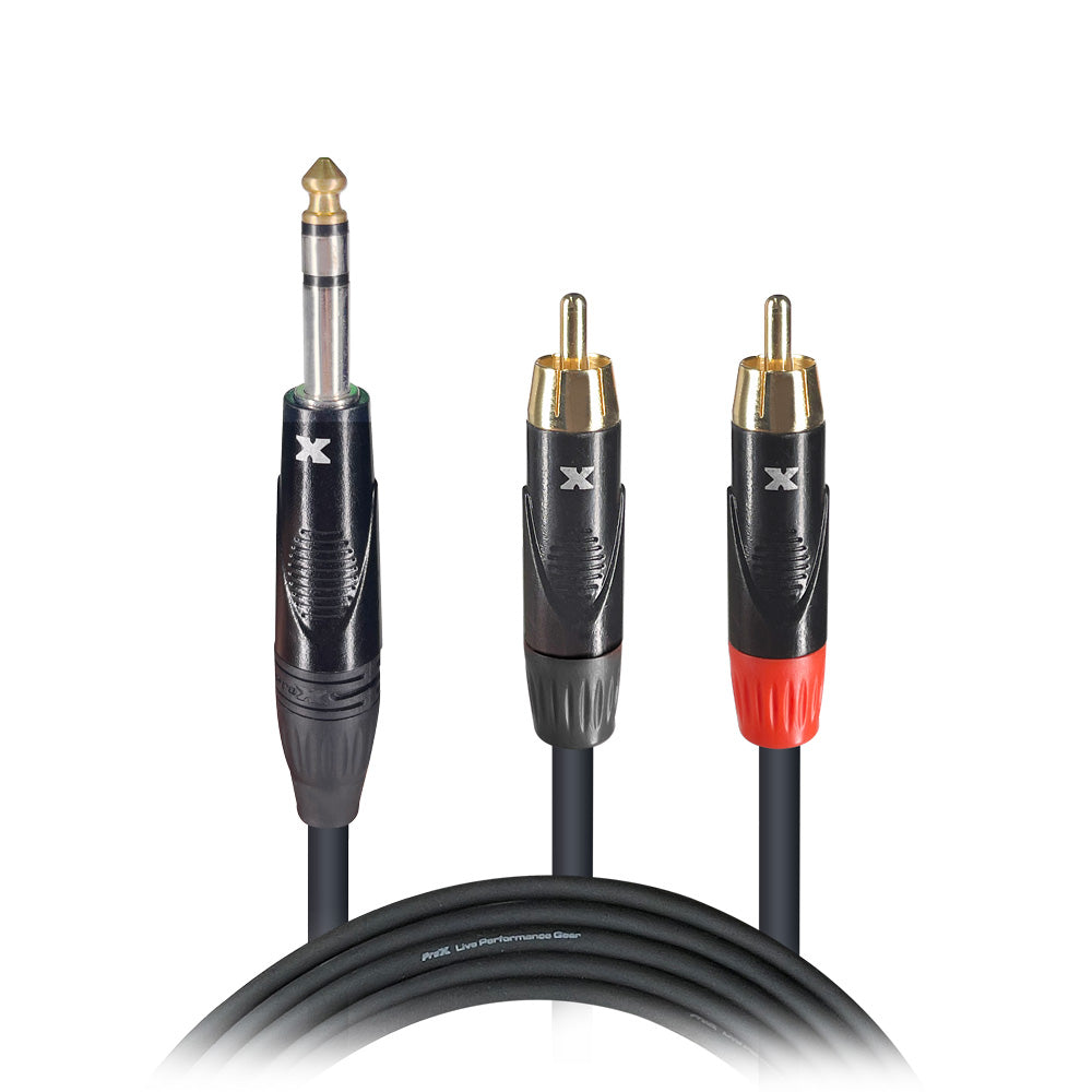 ProX 10 Ft. Unbalanced 1/4" TRS-M to Dual RCA-M High Performance Audio Cable