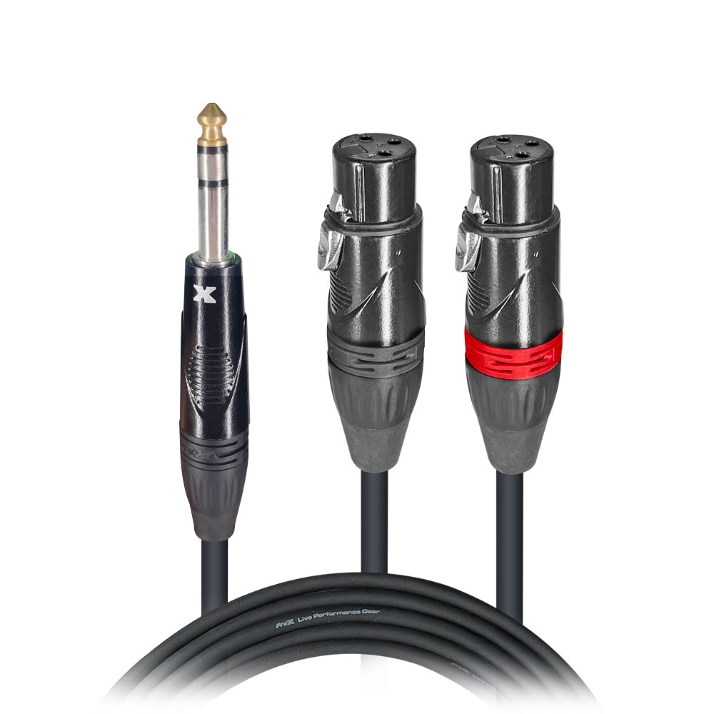 ProX 10 Ft. High Performance Y Cable 1/4" TRS-M Stereo to Dual XLR-F