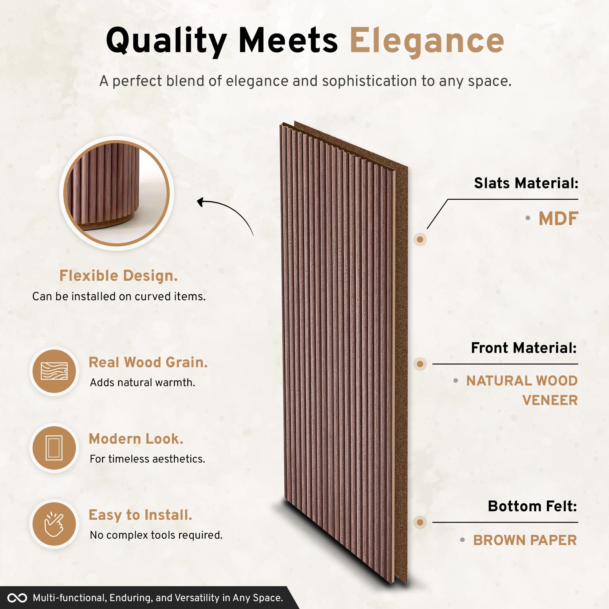 2-Pack Flexible Fluted Wall Panels – Smoked Oak