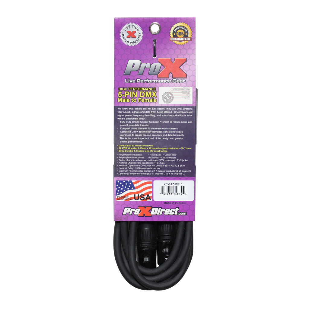 ProX 10 Ft. DMX XLR5-M to XLR5-F High Performance 5-PIN Data Cable