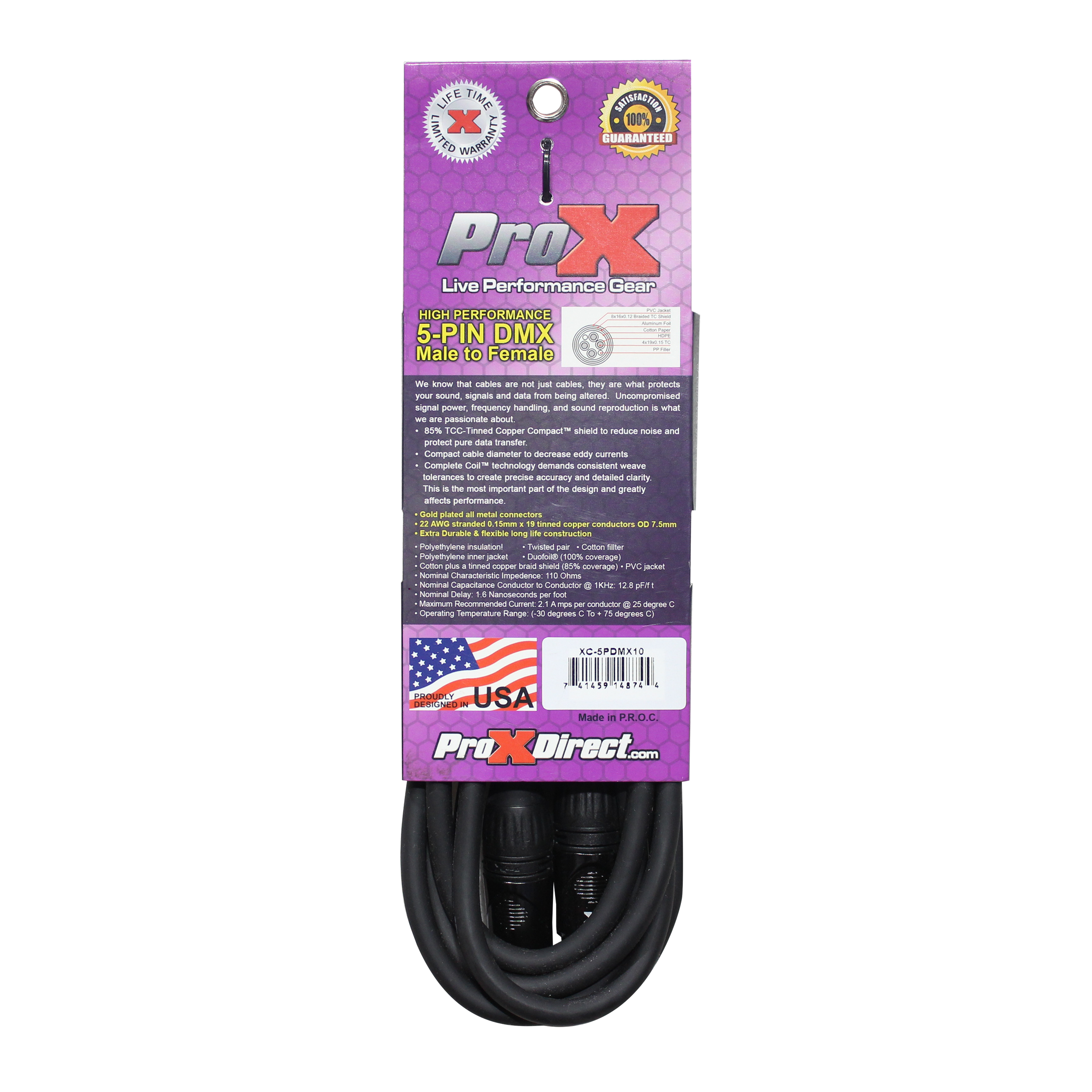 ProX 10 Ft. DMX XLR5-M to XLR5-F High Performance 5-PIN Data Cable