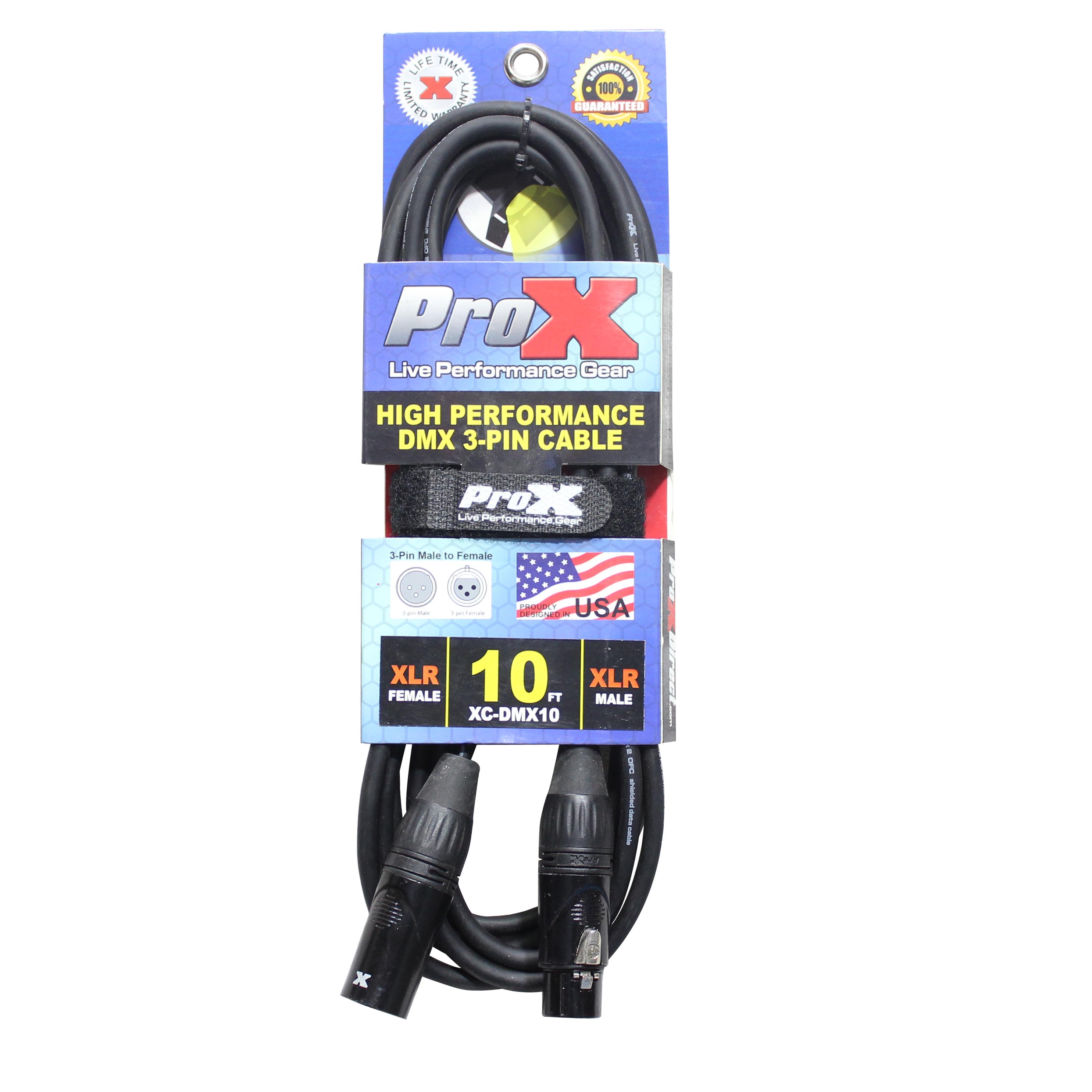 ProX 10 Ft. High Performance DMX Male 3-Pin to DMX Female 3-Pin Cable
