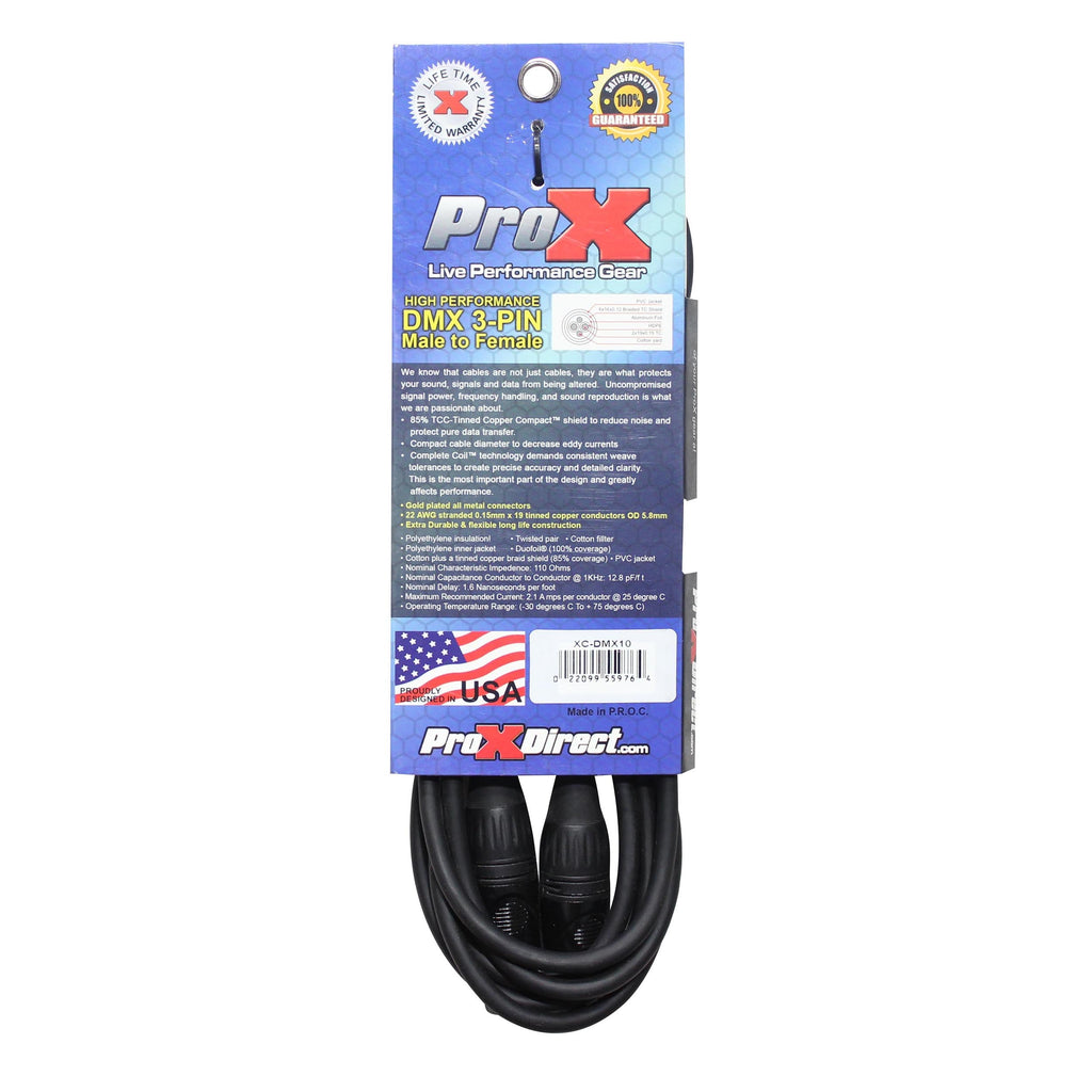 ProX 10 Ft. High Performance DMX Male 3-Pin to DMX Female 3-Pin Cable