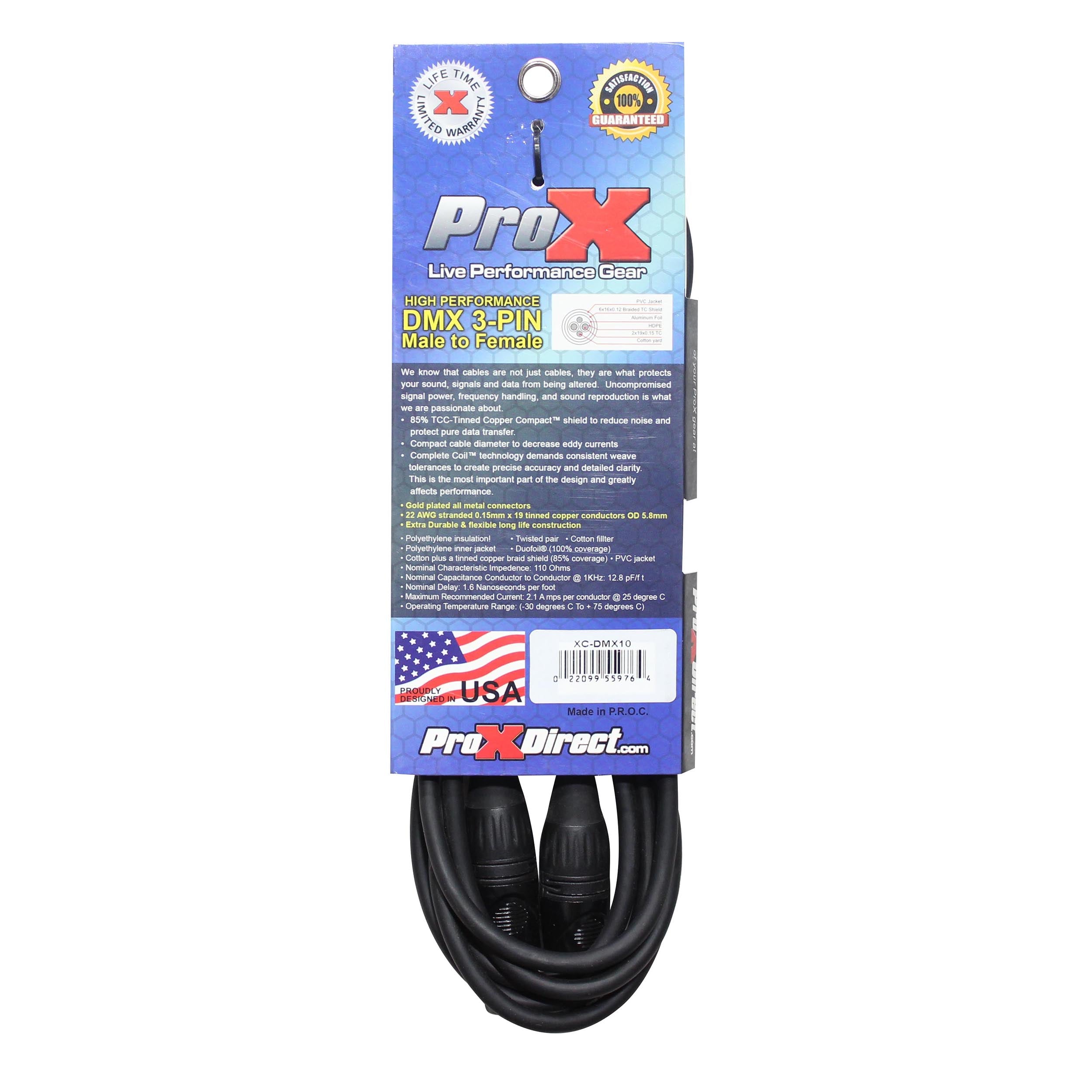 ProX 10 Ft. High Performance DMX Male 3-Pin to DMX Female 3-Pin Cable