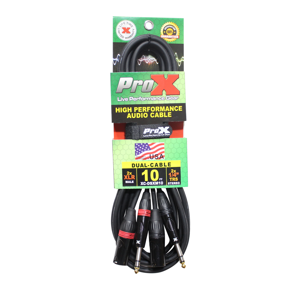 ProX 10 Ft. Balanced Dual 1/4" TRS-M to Dual XLR3-M High Performance Audio Cable