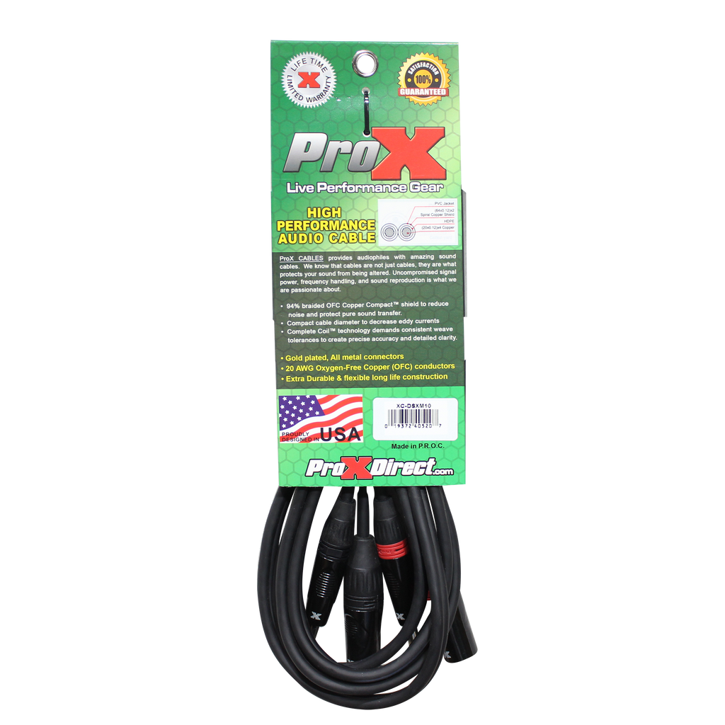ProX 10 Ft. Balanced Dual 1/4" TRS-M to Dual XLR3-M High Performance Audio Cable