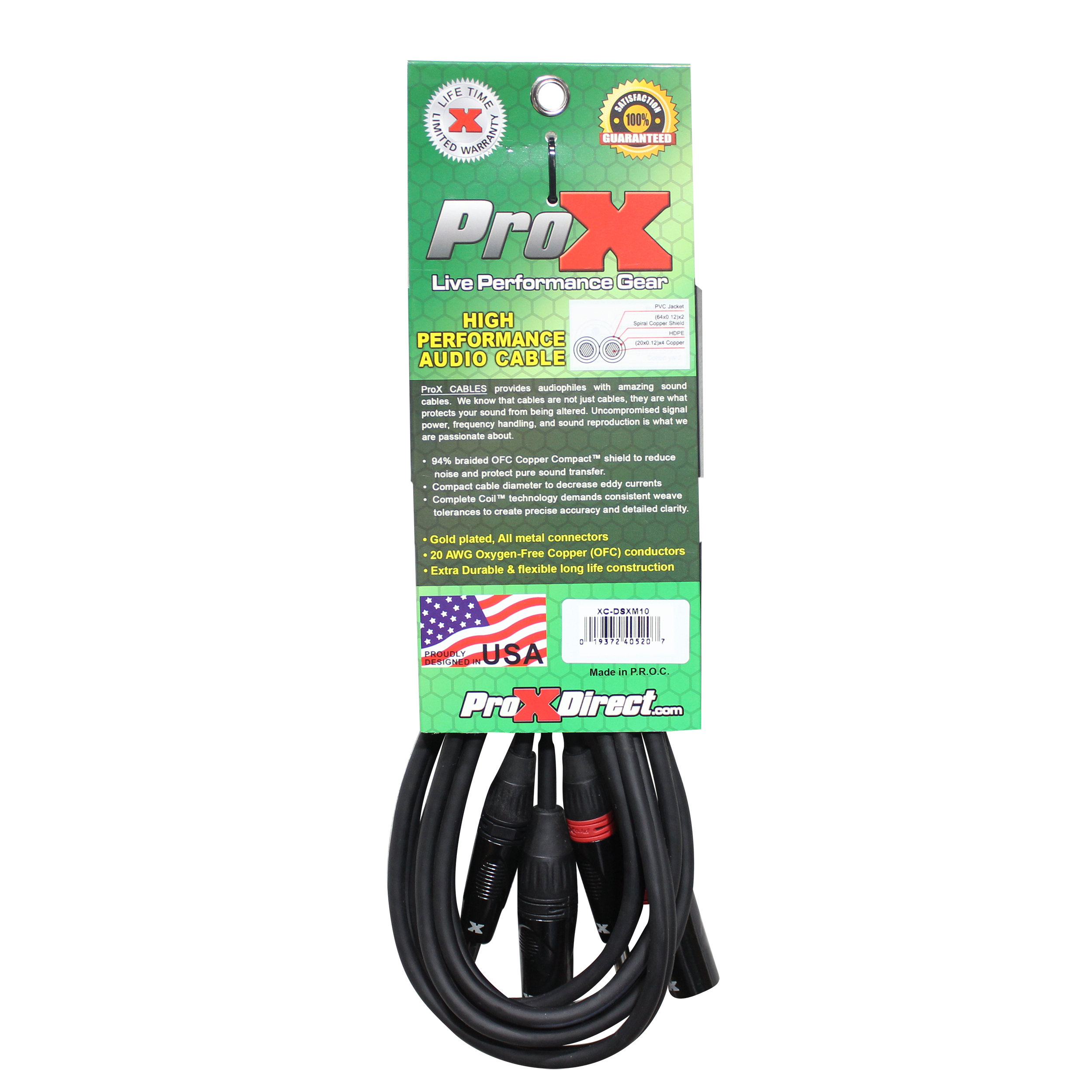 ProX 10 Ft. Balanced Dual 1/4" TRS-M to Dual XLR3-M High Performance Audio Cable