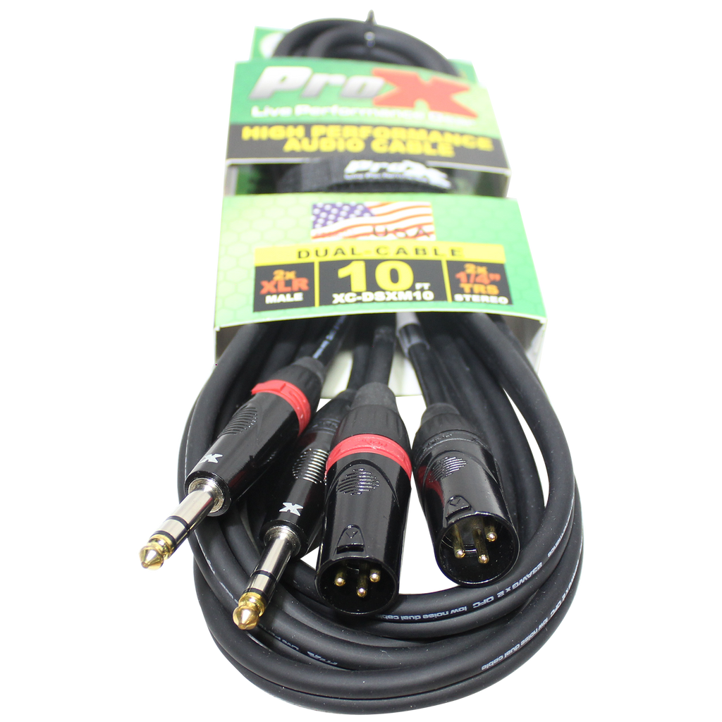 ProX 10 Ft. Balanced Dual 1/4" TRS-M to Dual XLR3-M High Performance Audio Cable