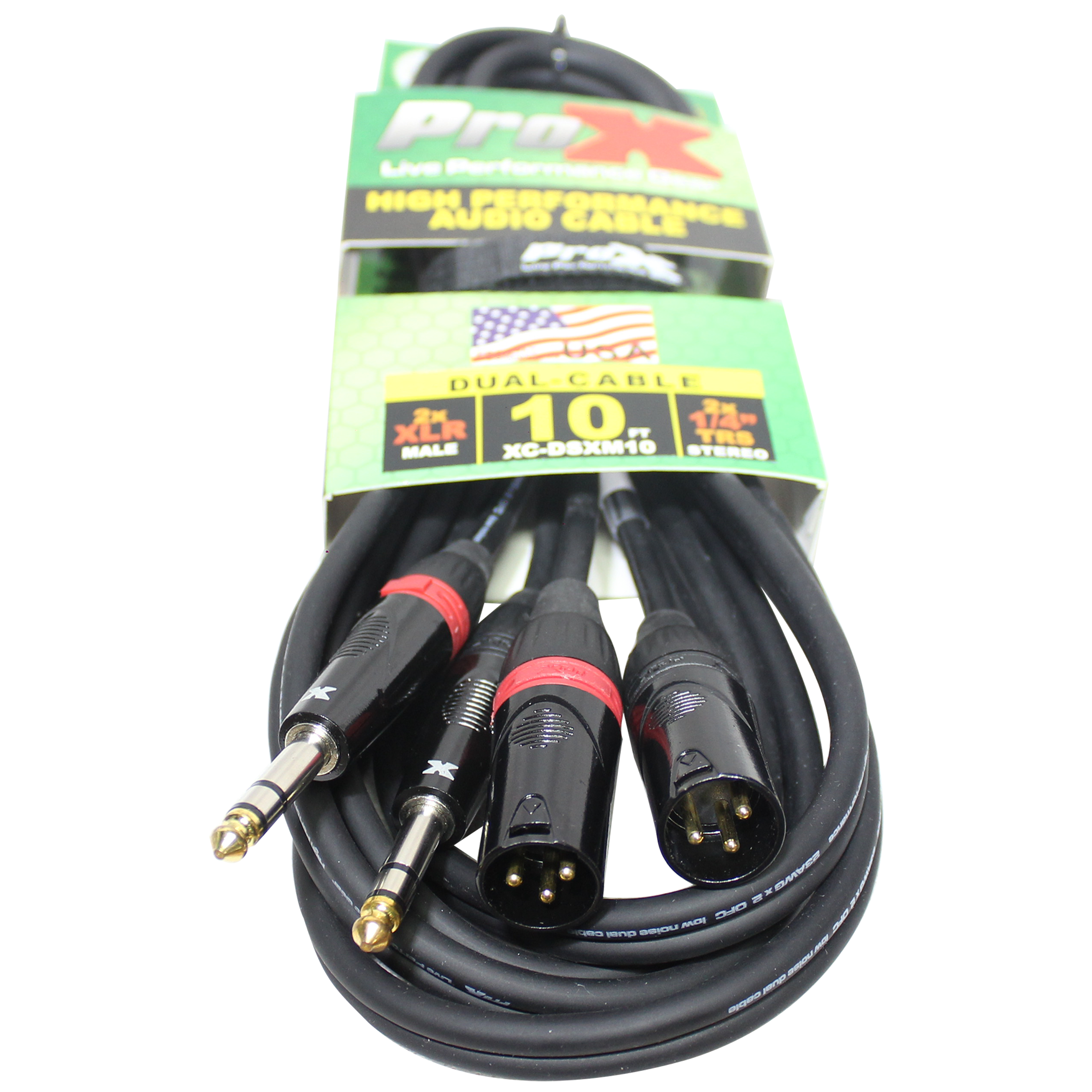 ProX 10 Ft. Balanced Dual 1/4" TRS-M to Dual XLR3-M High Performance Audio Cable