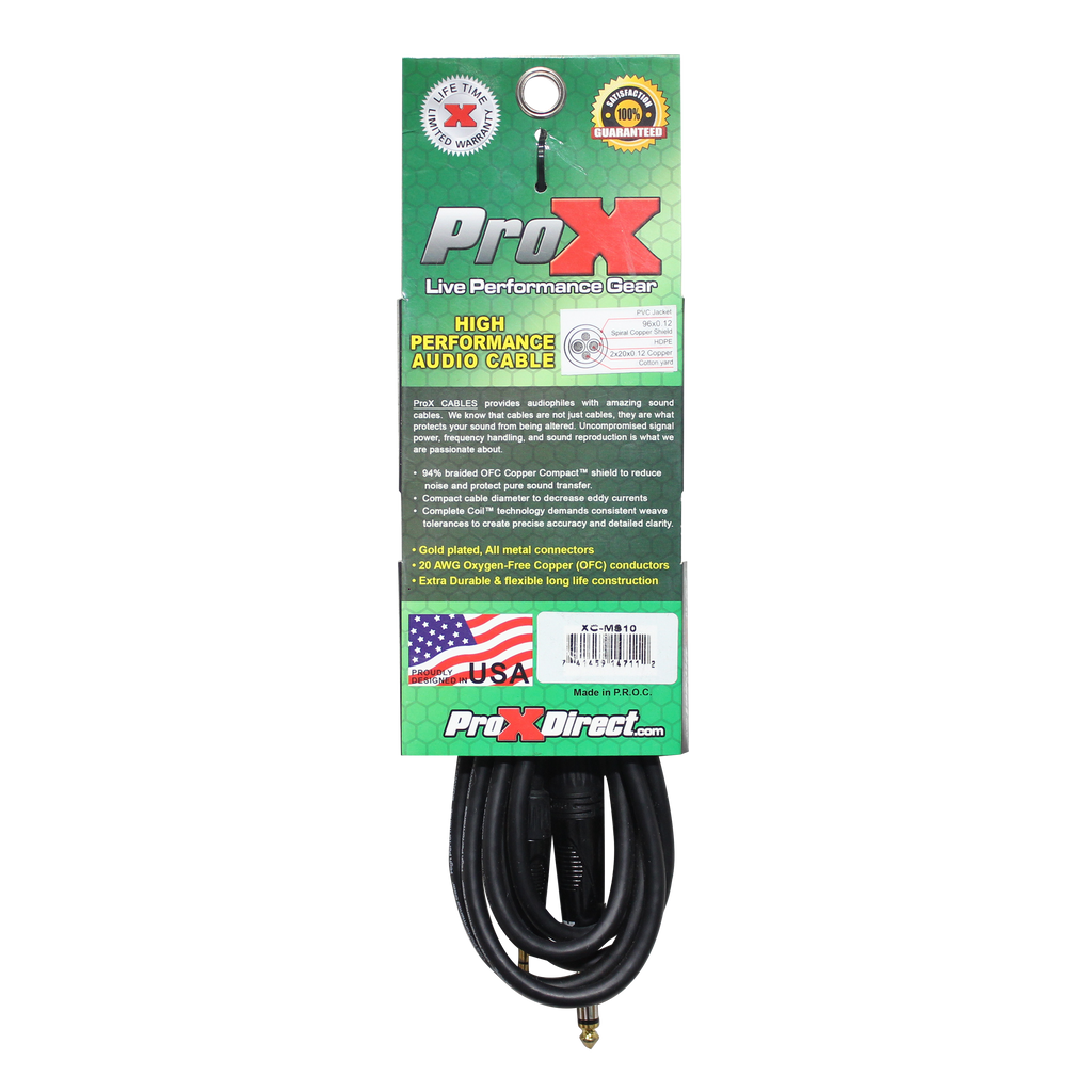 ProX 10 Ft. Balanced TRS-M Mini 1/8" to TRS-M High Performance Audio Cable