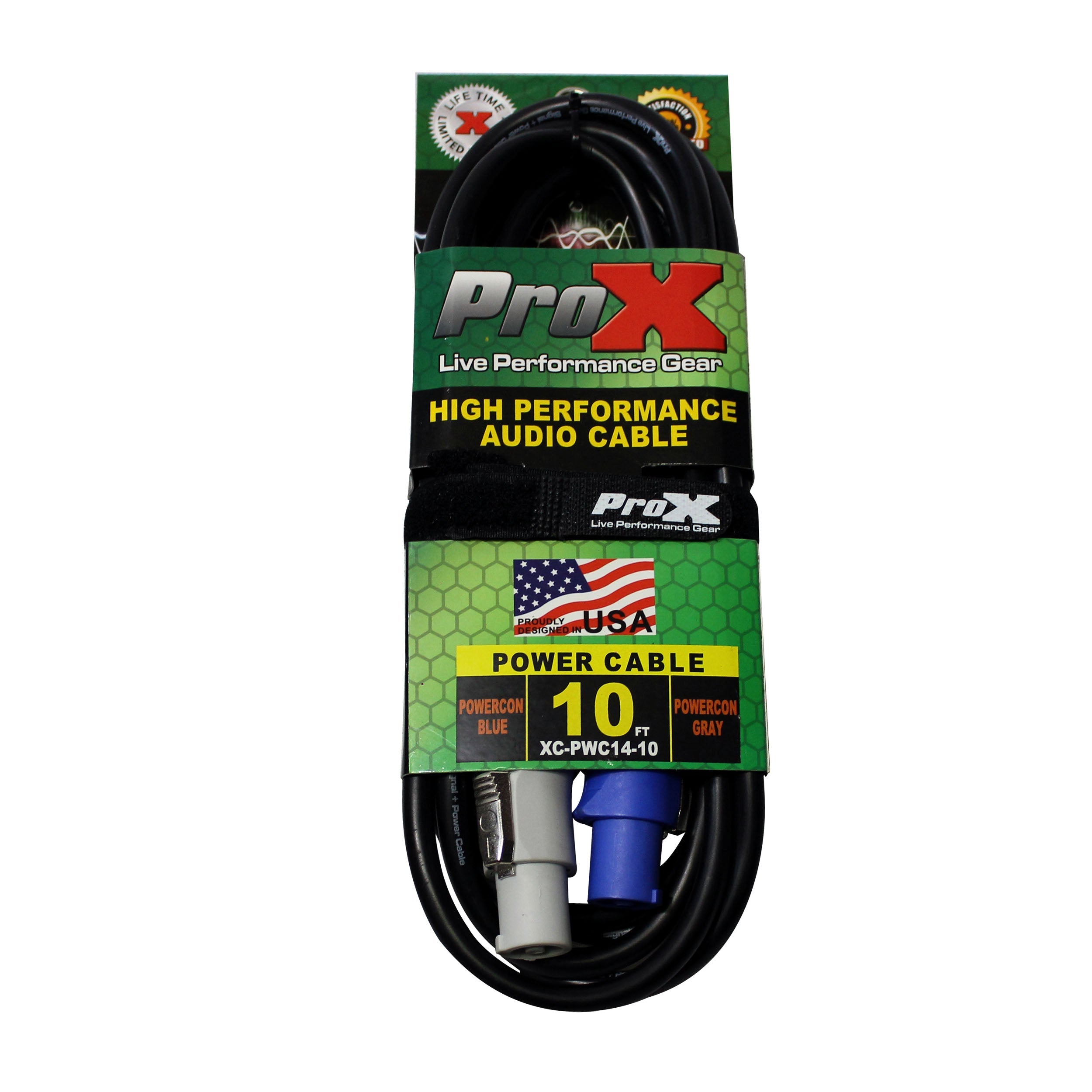 ProX 10 Ft. 14 AWG High Performance Power Connection Link Grey Male to Blue Male for Power Connection compatible devices