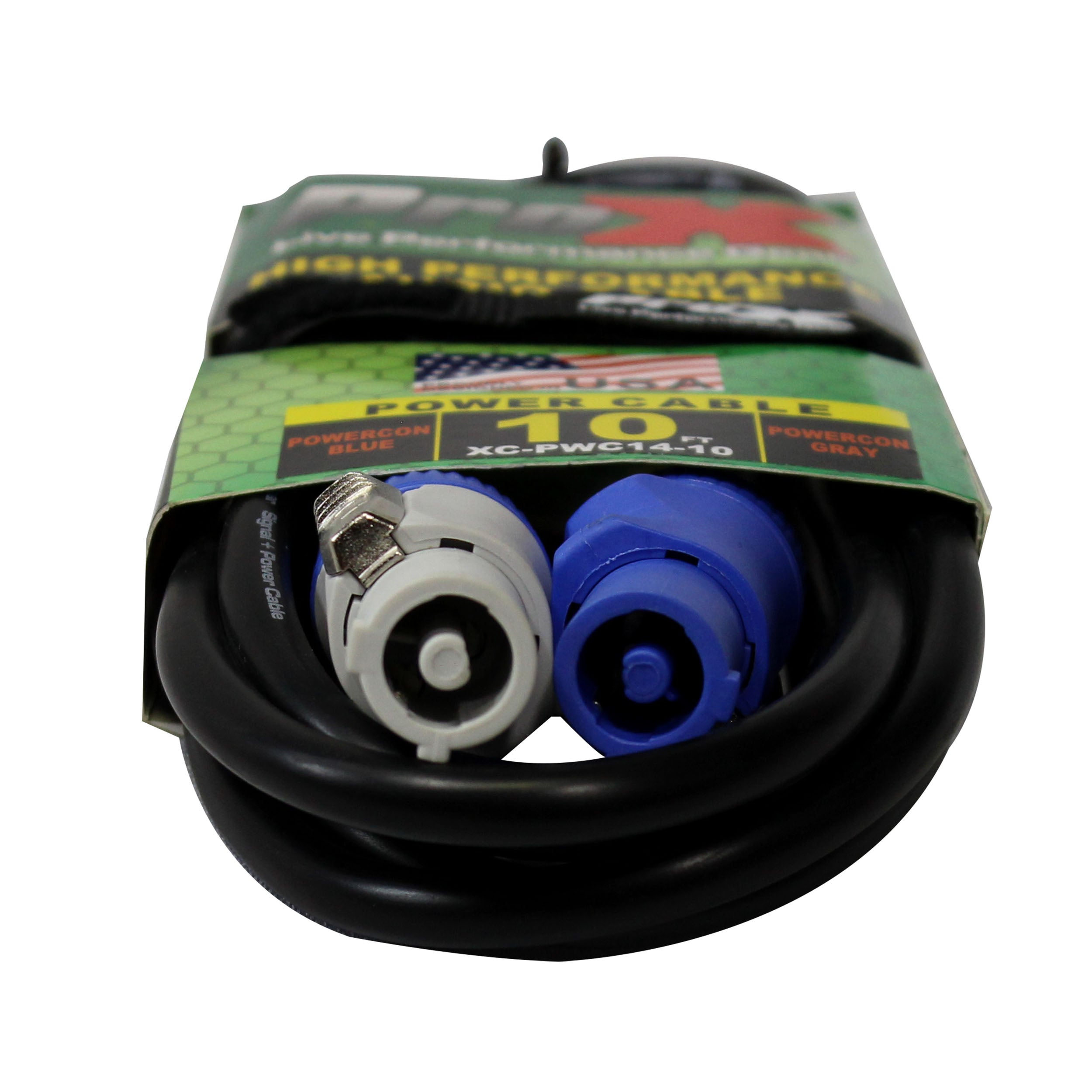 ProX 10 Ft. 14 AWG High Performance Power Connection Link Grey Male to Blue Male for Power Connection compatible devices