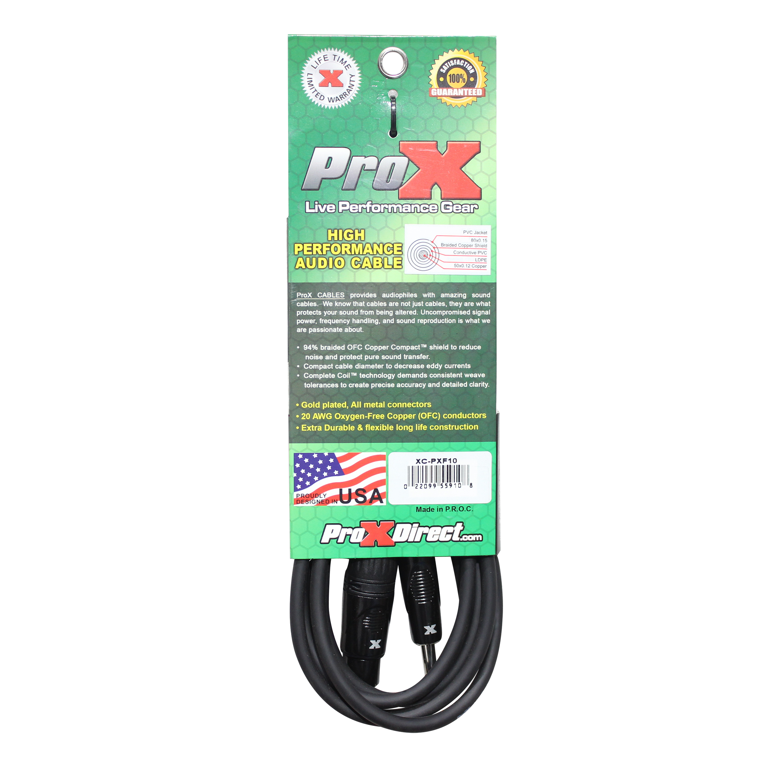 ProX 10 Ft. Unbalanced 1/4" TS to XLR3-F High Performance Audio Cable