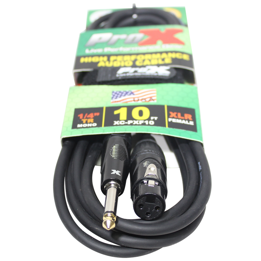 ProX 10 Ft. Unbalanced 1/4" TS to XLR3-F High Performance Audio Cable
