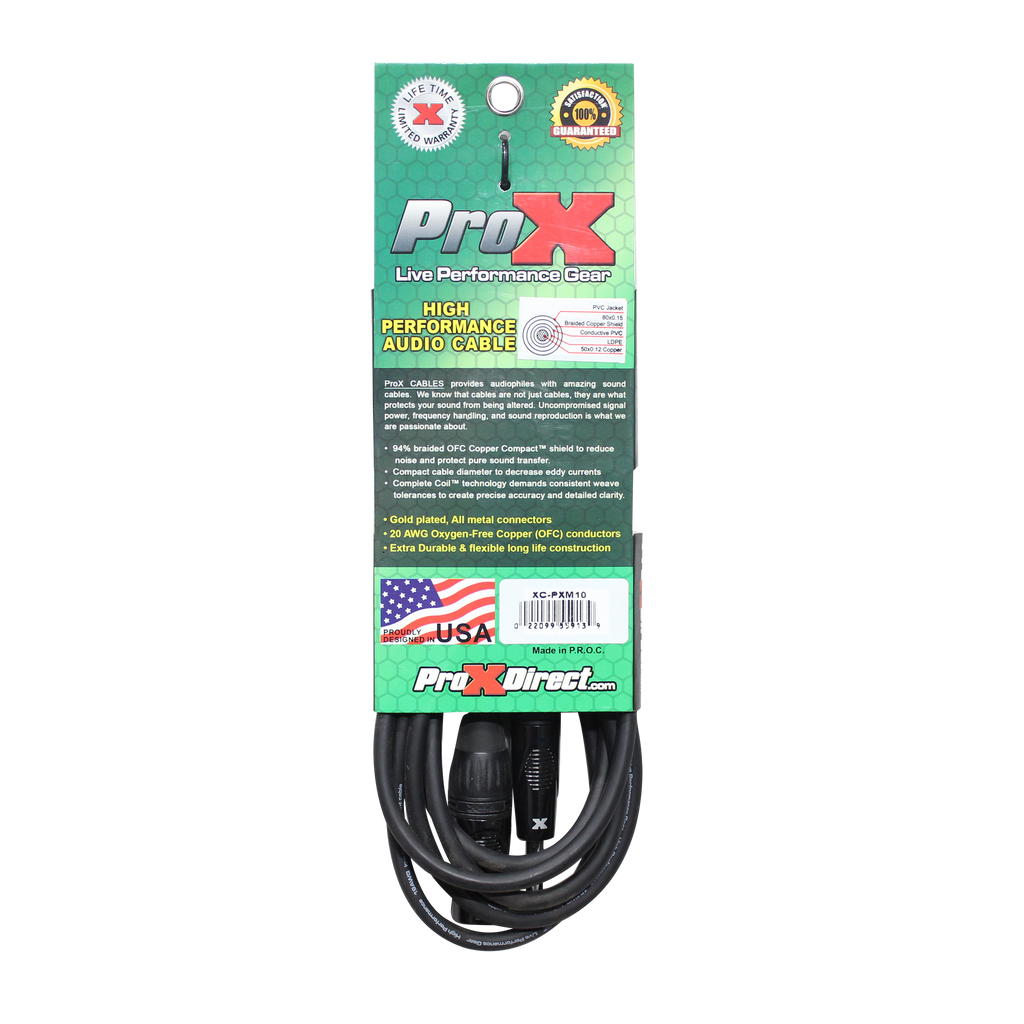 ProX 10 Ft. Unbalanced 1/4" TS-M to XLR3-M High Performance Audio Cable