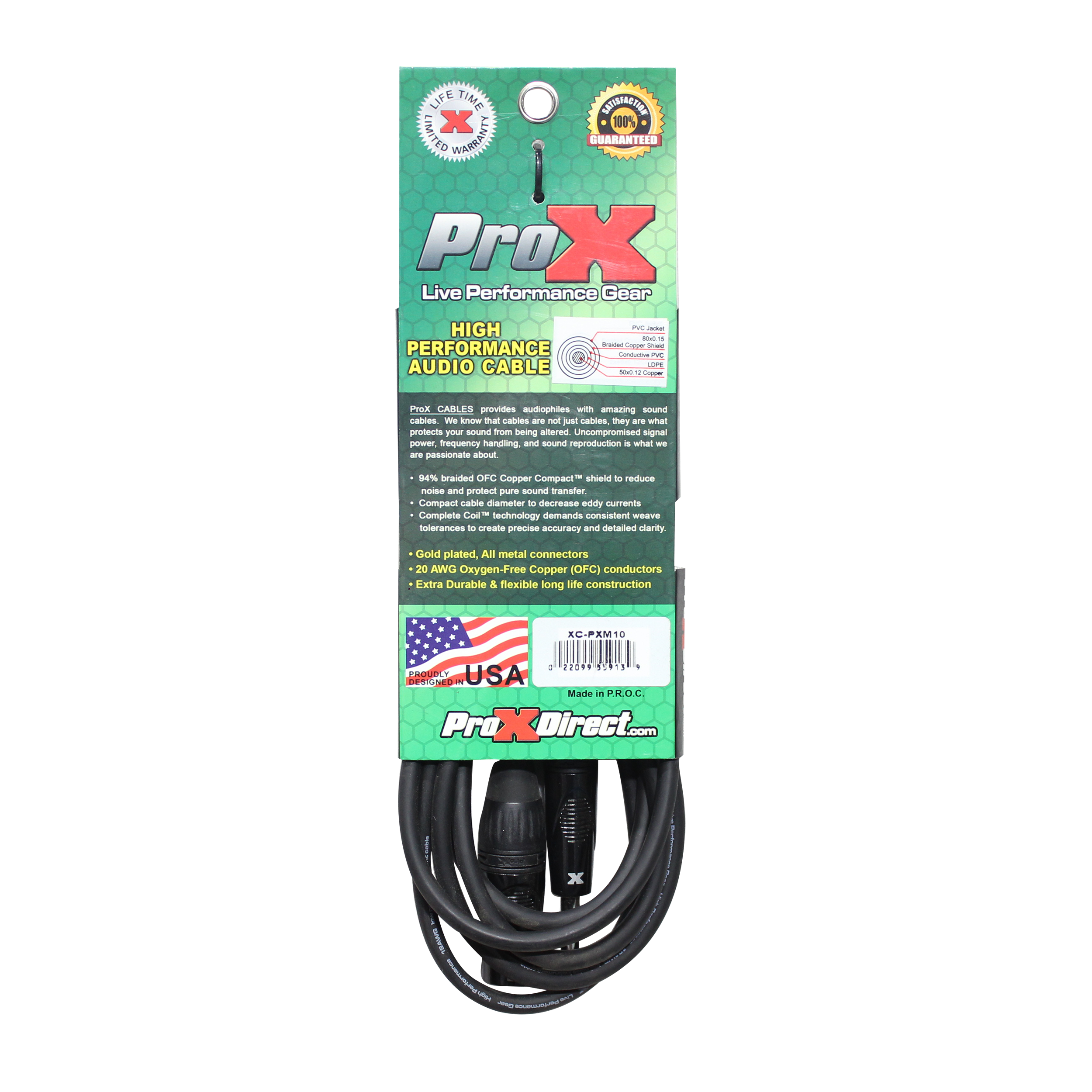 ProX 10 Ft. Unbalanced 1/4" TS-M to XLR3-M High Performance Audio Cable