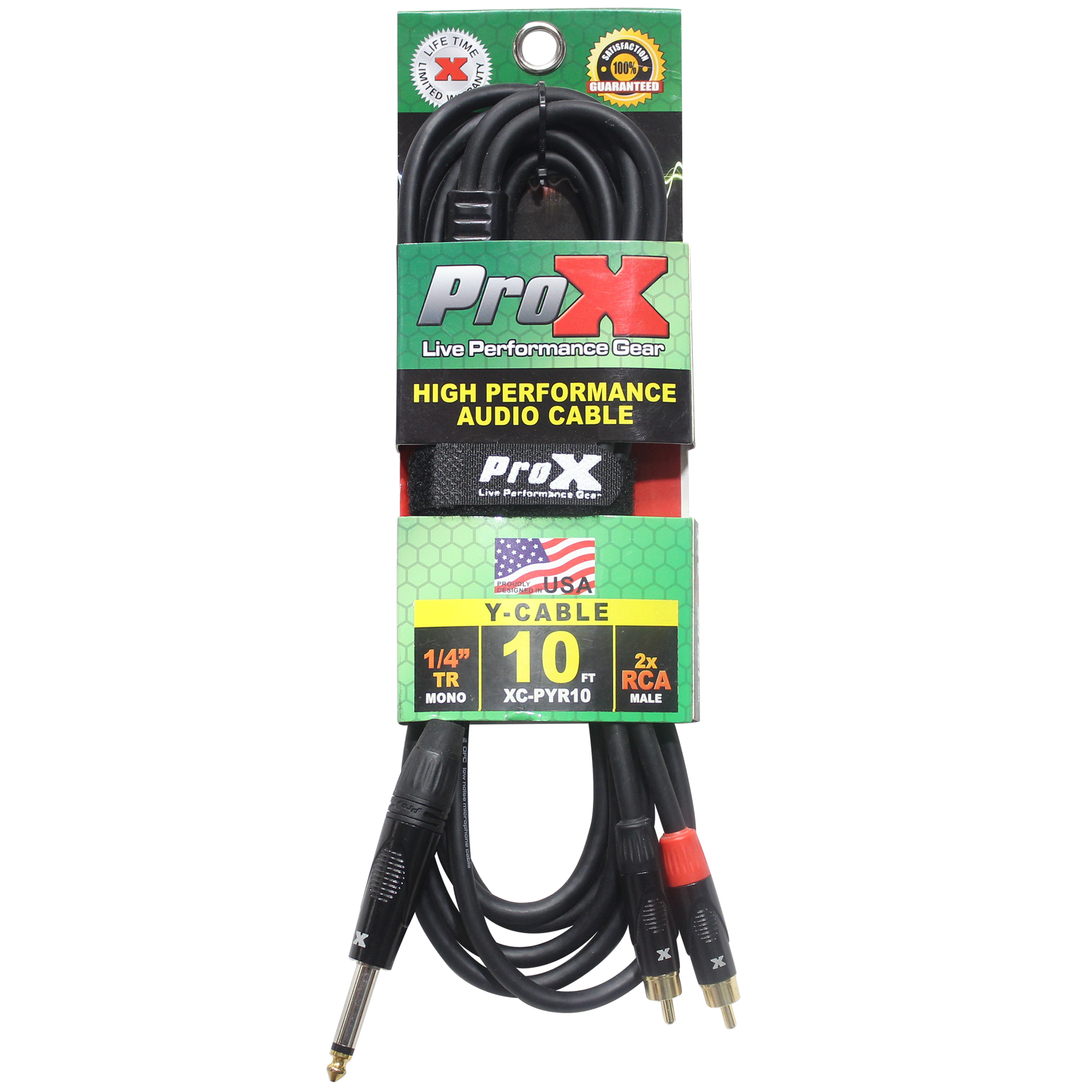 ProX 10 Ft. Unbalanced 1/4" TS-M to Dual RCA-M High Performance Audio Y Cable