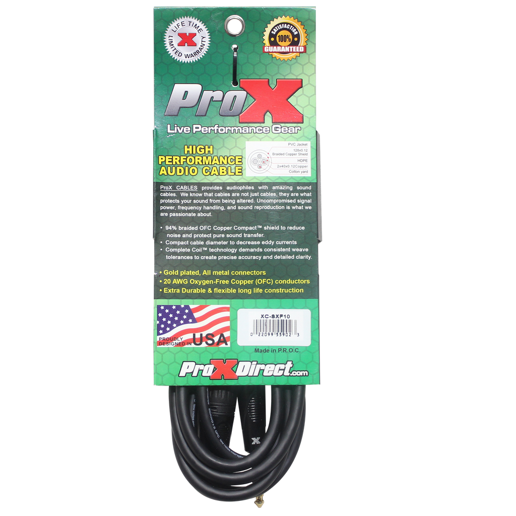 ProX 10 Ft. Balanced 1/4" TRS to XLR3-F High Performance Audio Cable