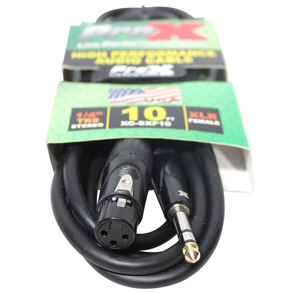 ProX 10 Ft. Balanced 1/4" TRS to XLR3-F High Performance Audio Cable