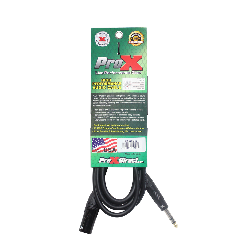 ProX 10 Ft. Balanced XLR3-M to 1/4 TRS-M High Performance Audio Cable