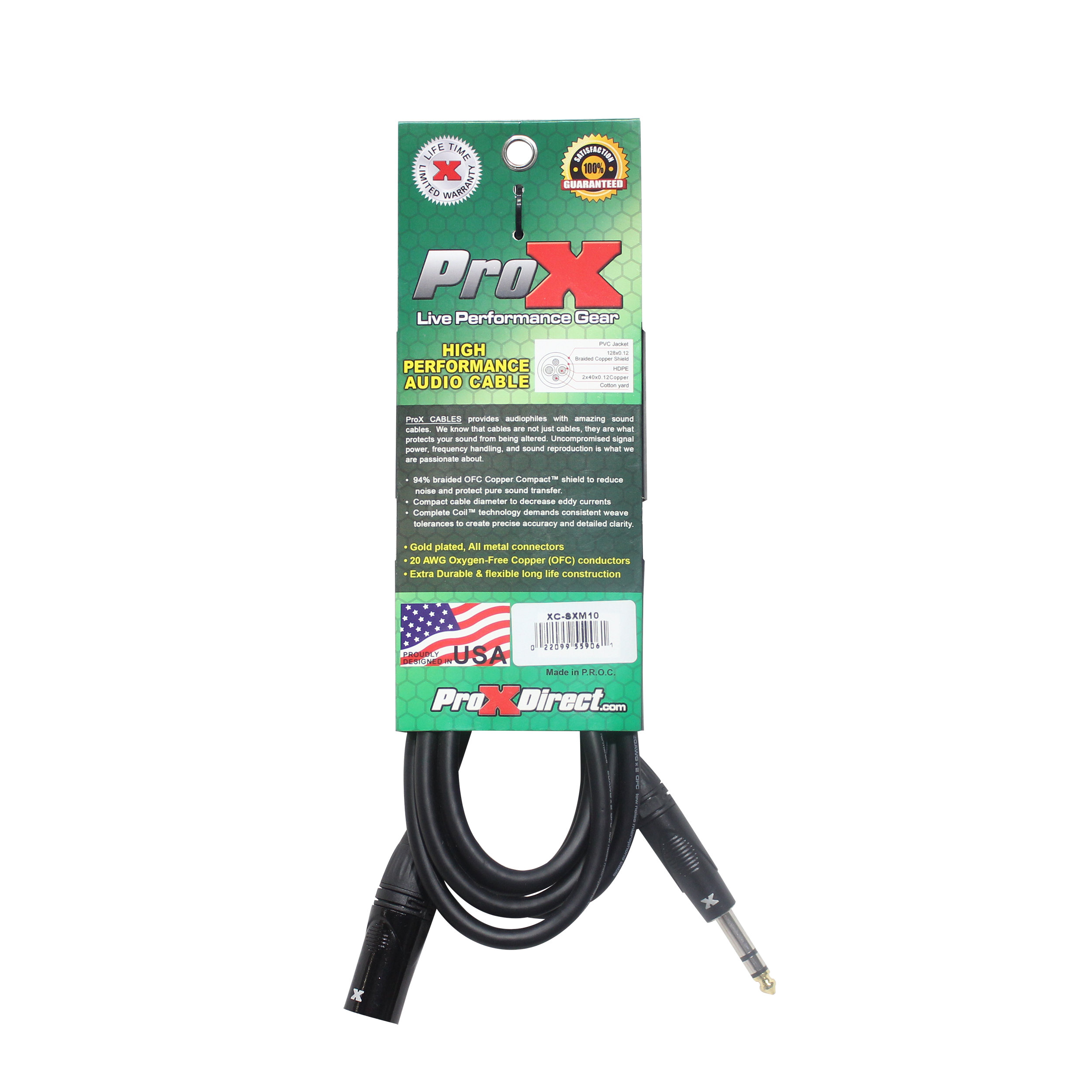 ProX 10 Ft. Balanced XLR3-M to 1/4 TRS-M High Performance Audio Cable