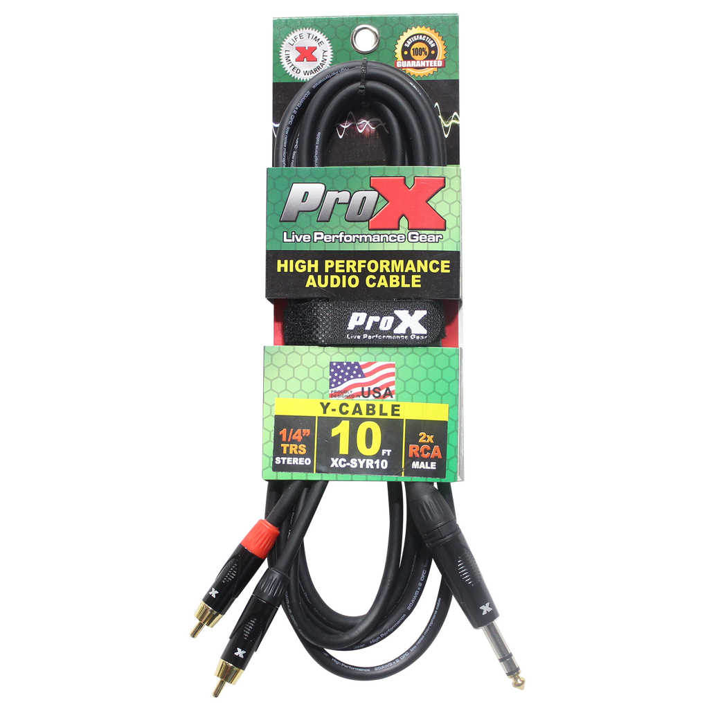 ProX 10 Ft. Unbalanced 1/4" TRS-M to Dual RCA-M High Performance Audio Cable