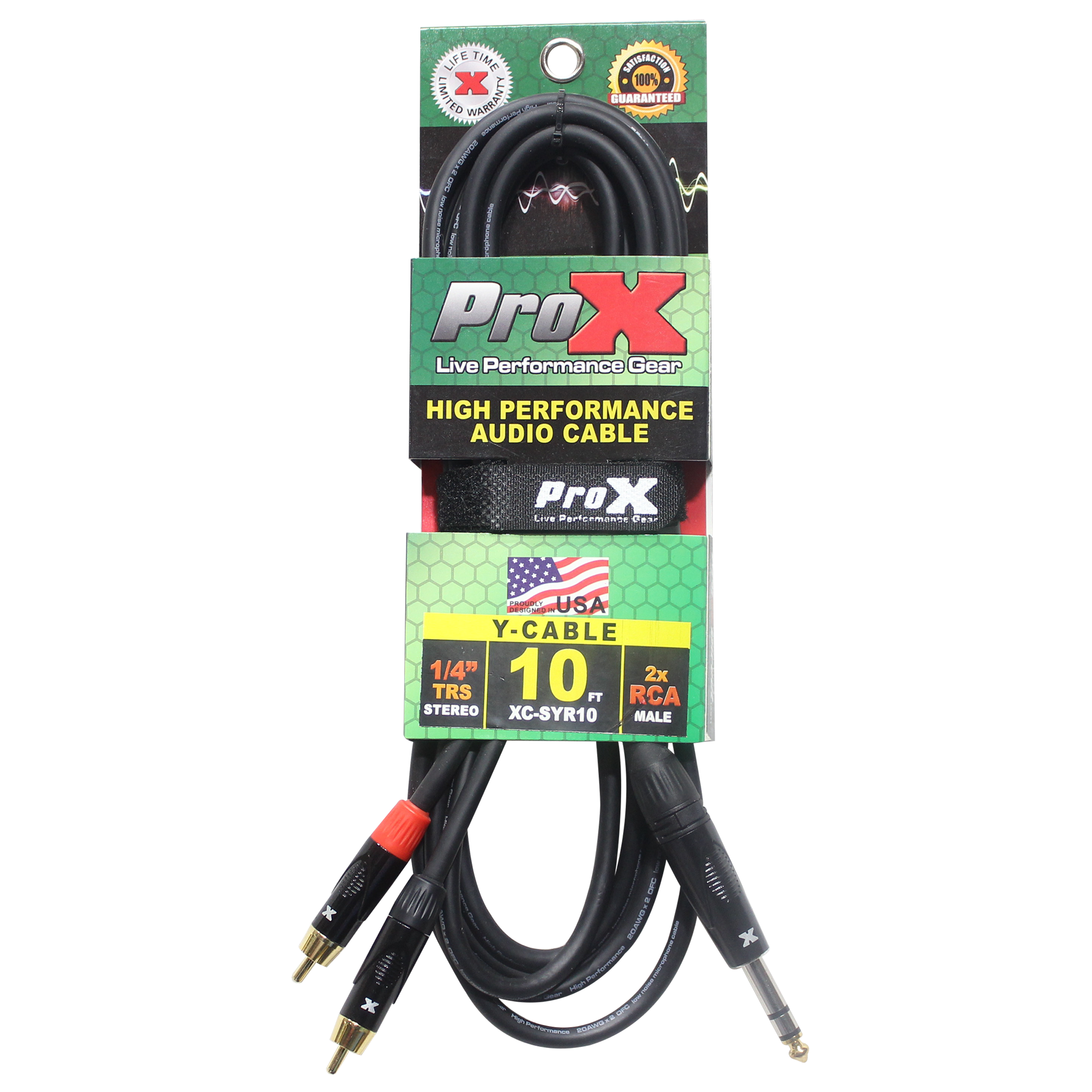 ProX 10 Ft. Unbalanced 1/4" TRS-M to Dual RCA-M High Performance Audio Cable