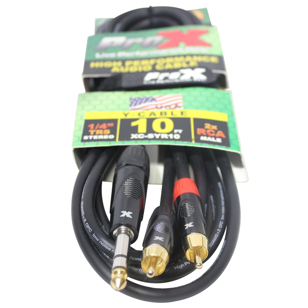 ProX 10 Ft. Unbalanced 1/4" TRS-M to Dual RCA-M High Performance Audio Cable