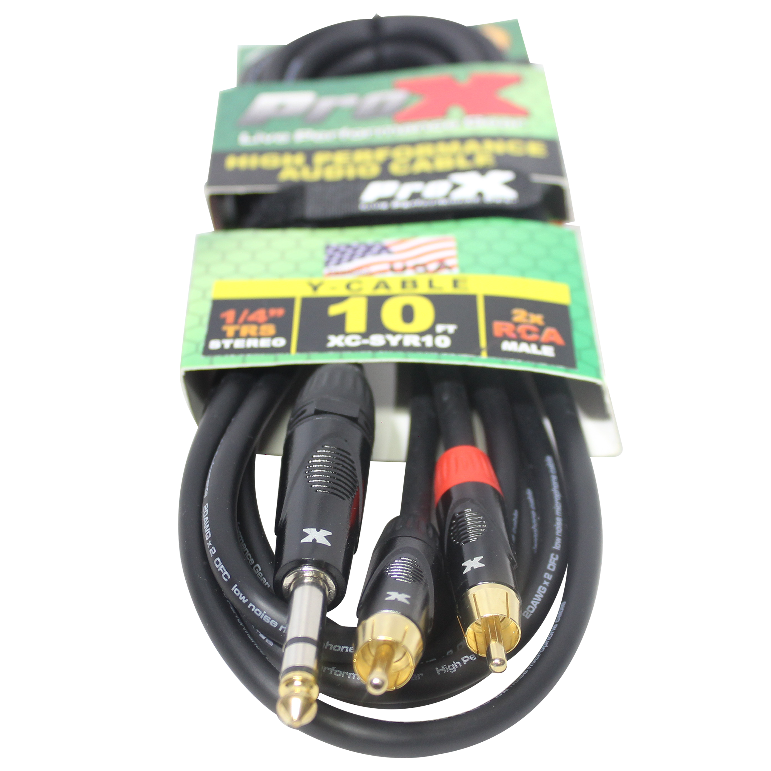 ProX 10 Ft. Unbalanced 1/4" TRS-M to Dual RCA-M High Performance Audio Cable