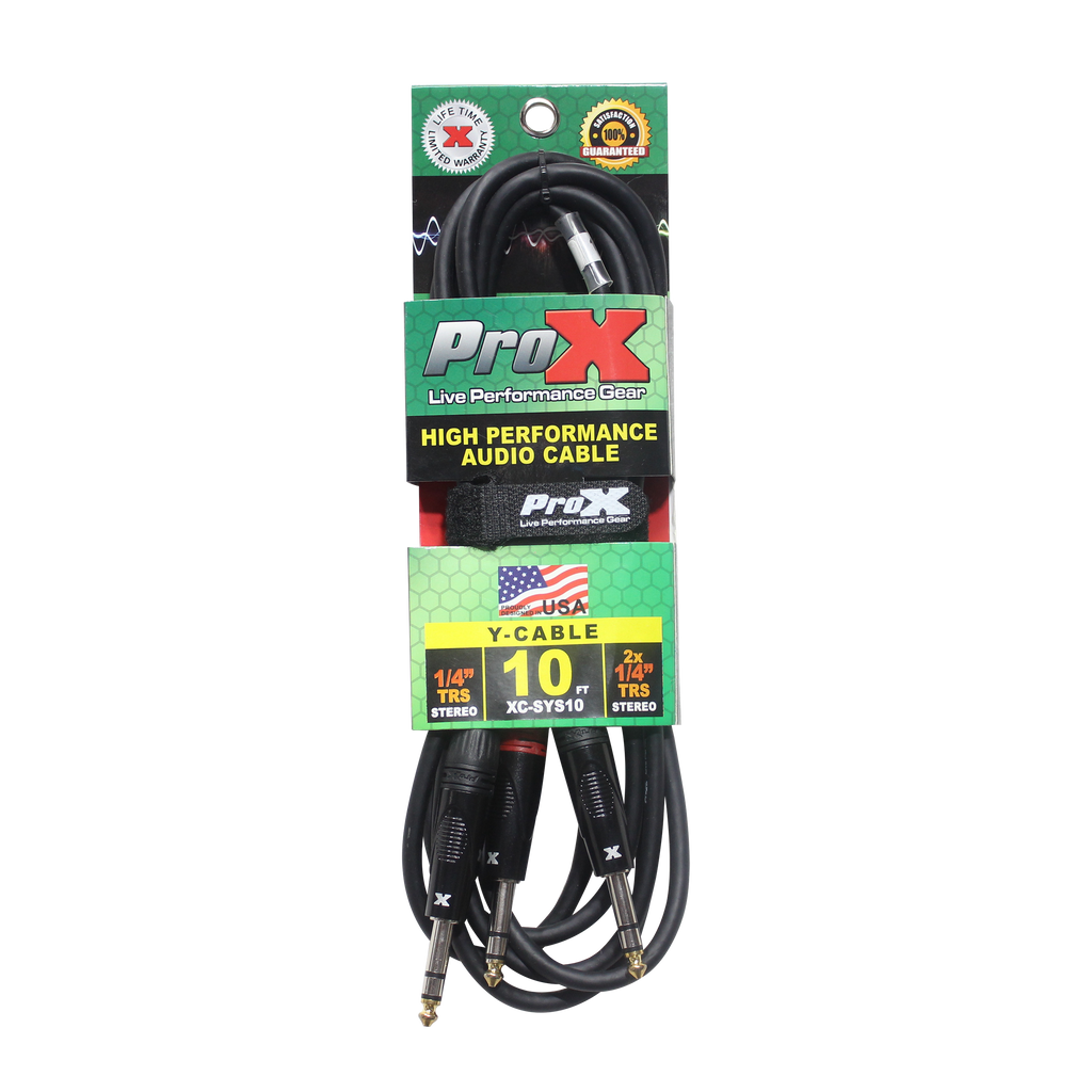 ProX 10 Ft. 1/4" TRS-M to Dual 1/4" TRS-M High Performance Audio Cable