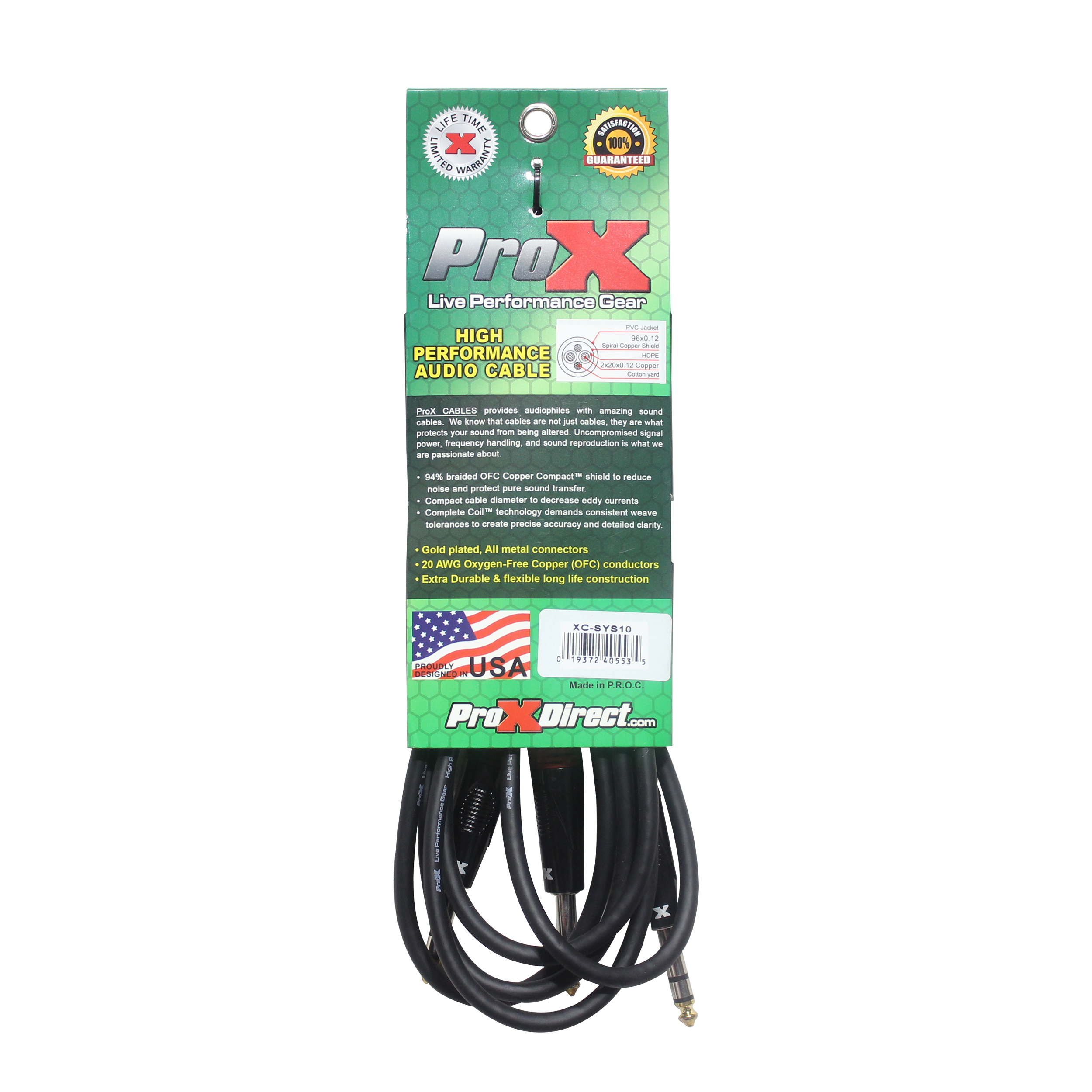 ProX 10 Ft. 1/4" TRS-M to Dual 1/4" TRS-M High Performance Audio Cable
