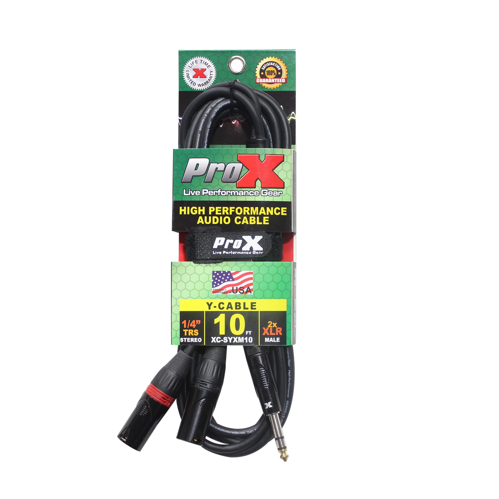 ProX 10 Ft. 1/4" TRS-M Stereo to Dual XLR3-M High Performance Y Cable