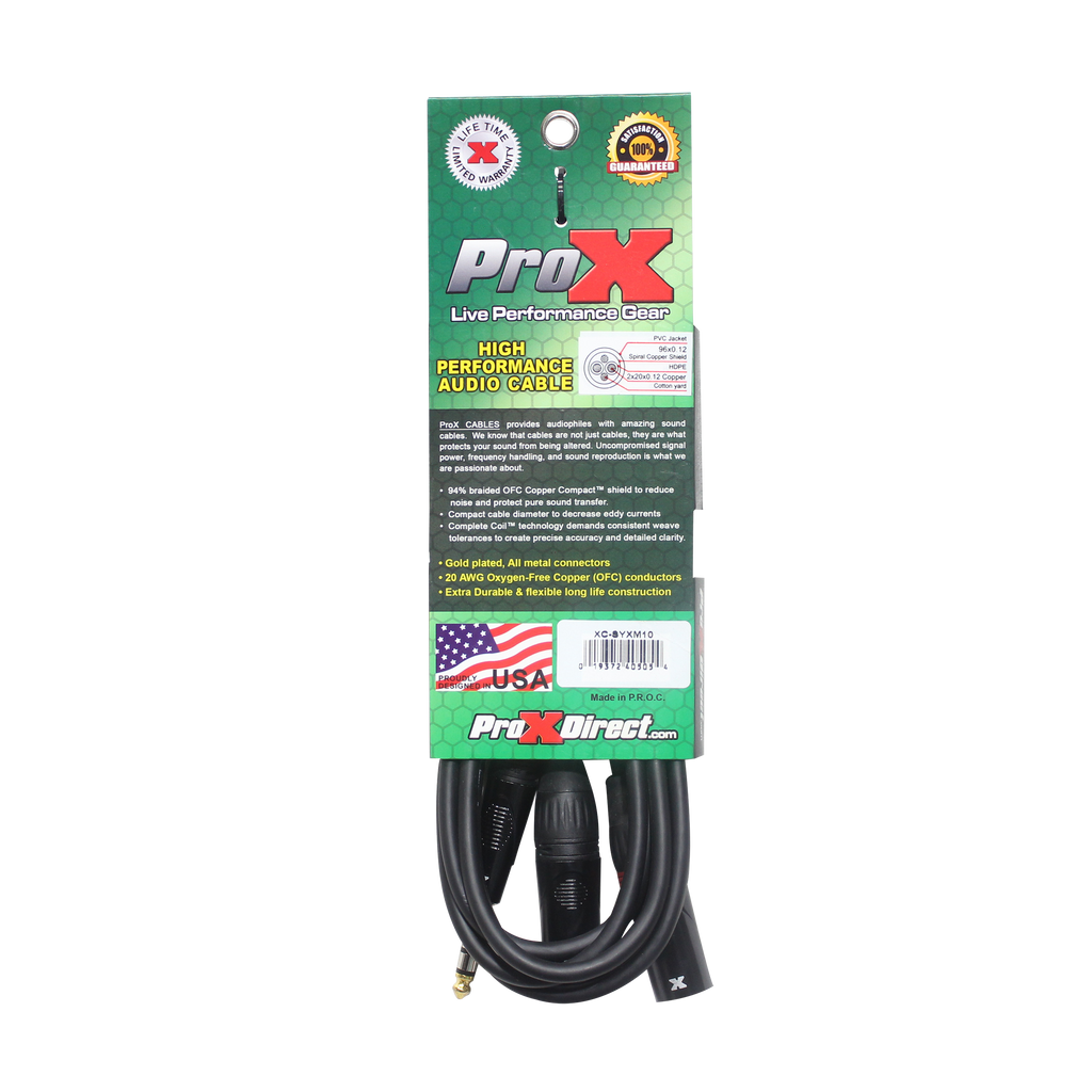 ProX 10 Ft. 1/4" TRS-M Stereo to Dual XLR3-M High Performance Y Cable