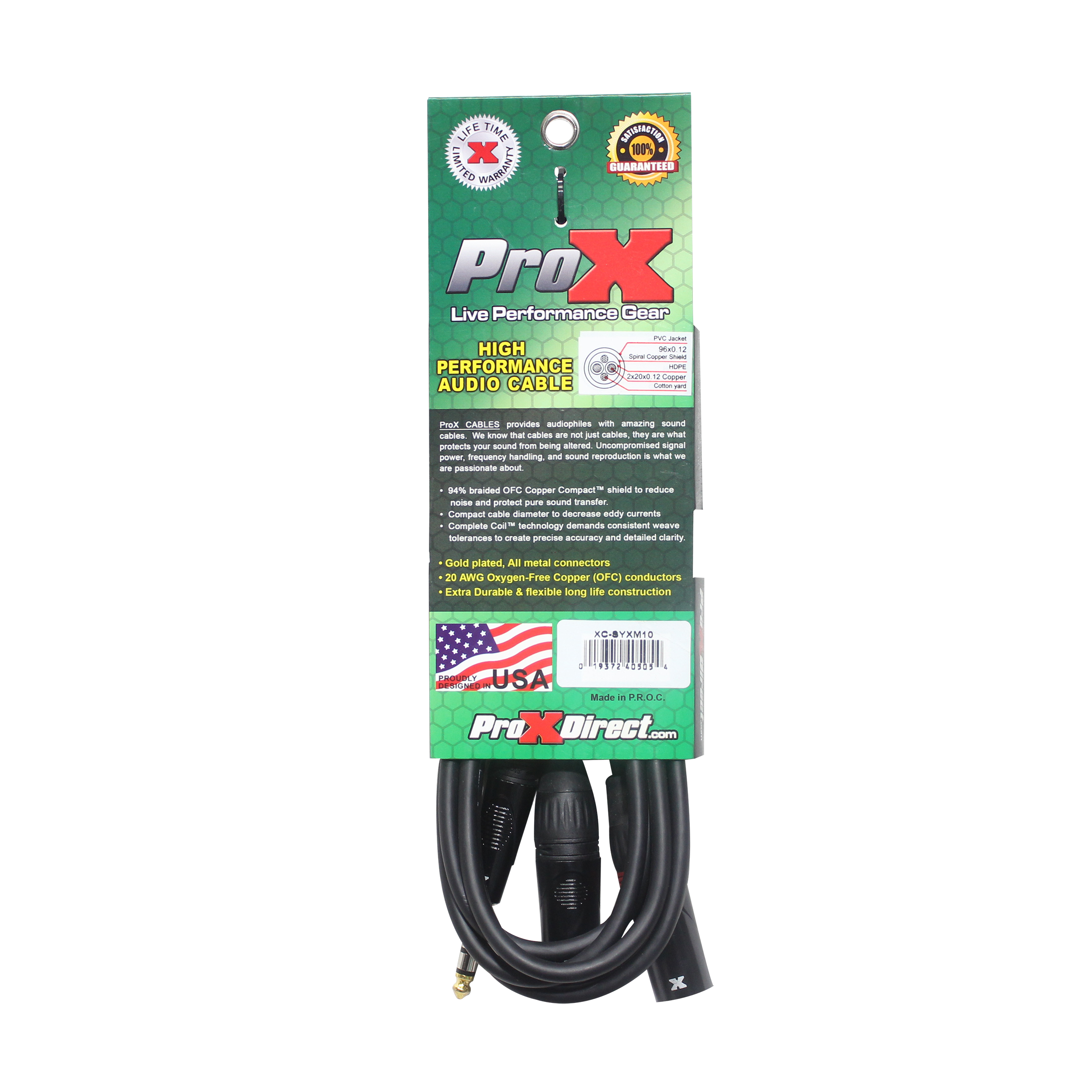ProX 10 Ft. 1/4" TRS-M Stereo to Dual XLR3-M High Performance Y Cable