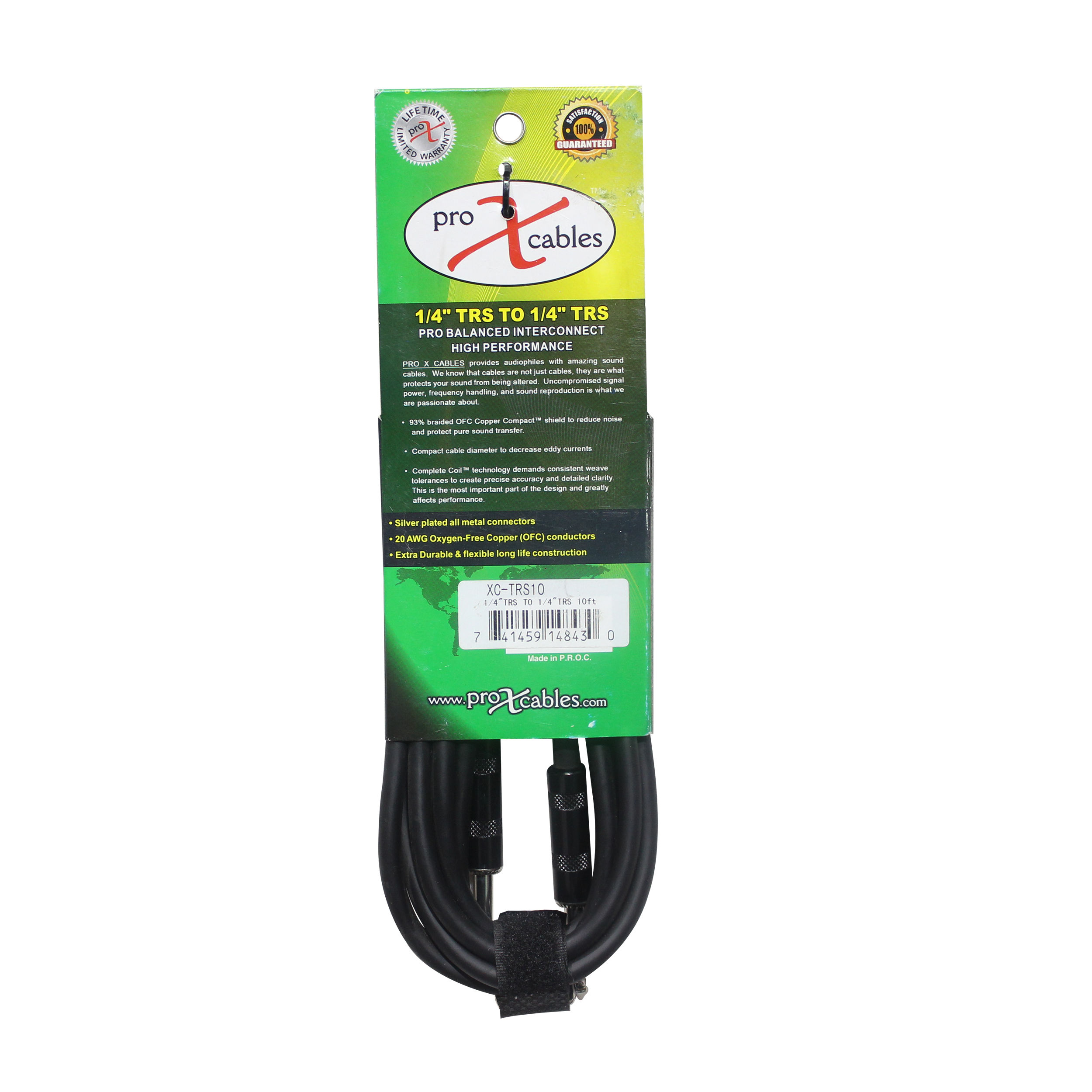 ProX 10 Ft. Balanced 1/4" TRS-M to TRS-M High Performance Audio Cable