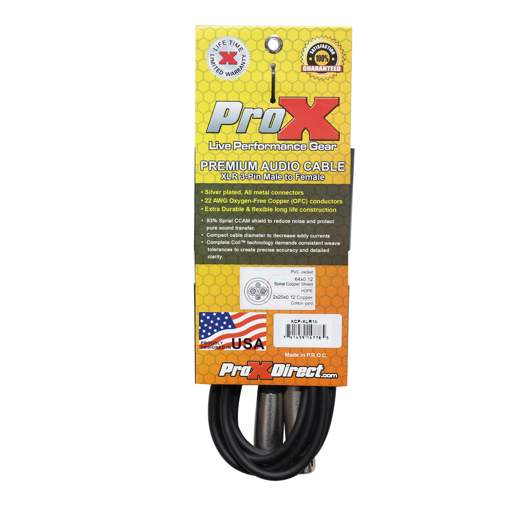 ProX 10 Ft. Balanced XLR3-F to XLR3-M Premium Audio Microphone Cable
