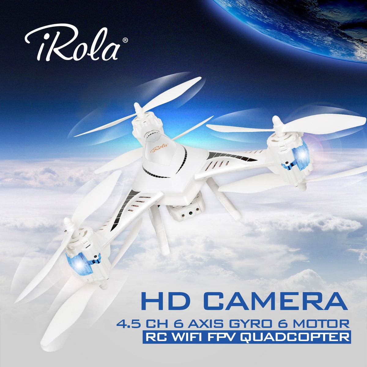 4.5 Ch 6 Axis Gyro 6 Motor 2.4Ghz RC WIFI FPV Quadcopter with HD Camera