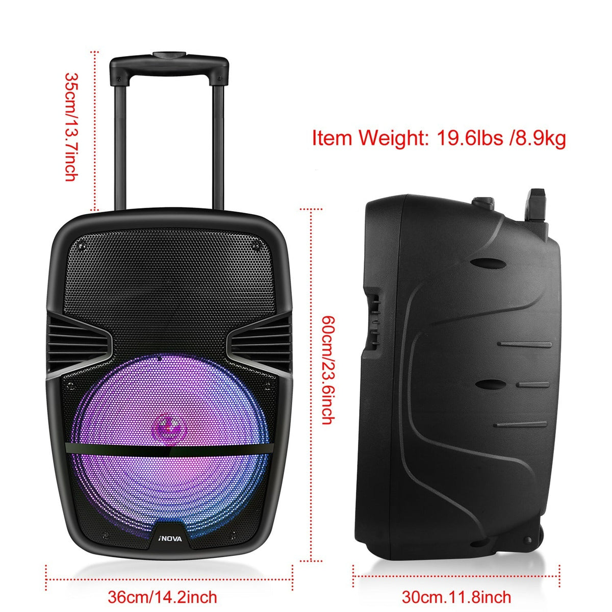 Wireless Speaker Portable PA Karaoke System with 12" Subwoofer Sound System Wired Microphone w/ DJ Lights FM Remote Control