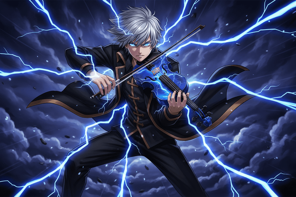 Electric Blue Lightning Violin | Electric-Acoustic with Machine Head Pegs & Carbon Bow